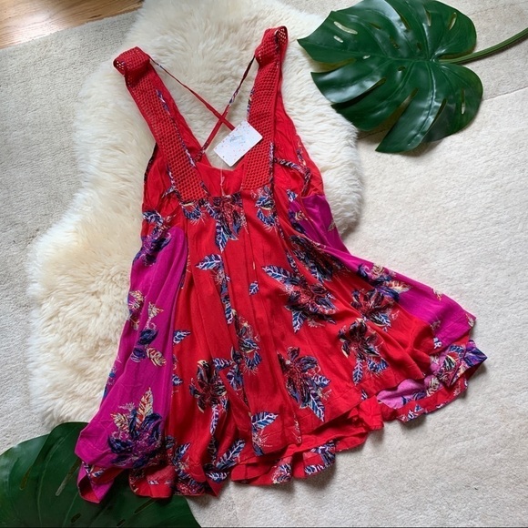 NWT Free People Cherry Combo Floral Boho Dress S - Picture 9 of 11